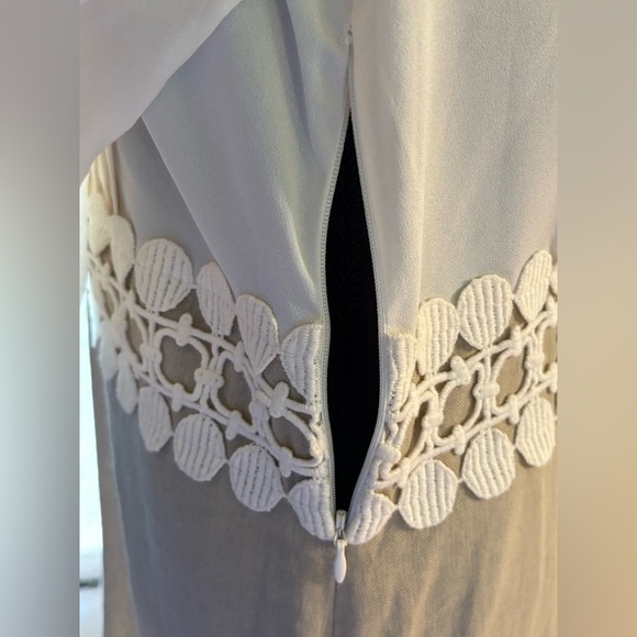 Kensie Linen & Rayon White and Tan Sheath Dress with Pleated Bishop Sleeves NWT - Picture 4 of 12